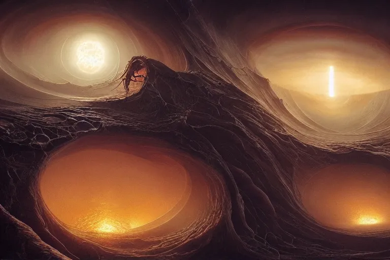 Prompt: maelstrom, gehenna, chaos, vortex of the abyss, the world without form and void, amazing concept painting by Jessica Rossier and HR giger and Beksinski