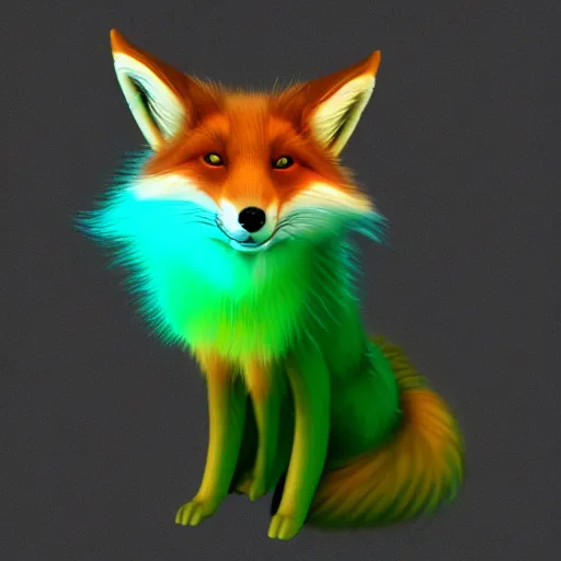 Prompt: digital fox, light green retrowave palette, digital world, highly detailed, electric breeze, anatomically correct vulpine, synth feel, fluffy face, ear floof, flowing fur, super realism, accurate animal imagery, 4 k digital art