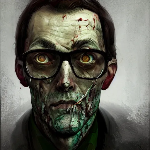 Prompt: portrait of an intellectual zombie in the style of stefan kostic, artstation, concept art, realistic photo