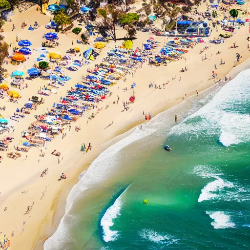 Image similar to An aerial shot of a crowded Californian beach on a sunny day