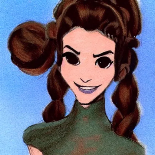 Image similar to milt kahl sketch of victoria justice with done up hair, tendrils and ponytail as princess padme from star wars episode 3