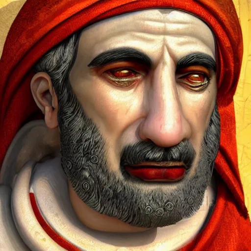 Image similar to portrait of ancient silly greek man with big eyes and sharp nose and open mouth. fine detail. artistic painting by lurid, unreal engine