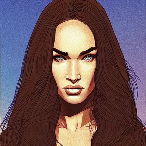 Image similar to “ megan fox retro minimalist portrait by jean giraud, moebius starwatcher comic, 8 k ”