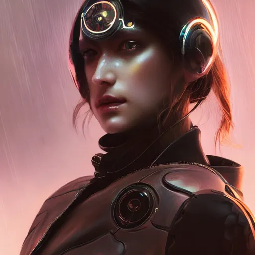 Image similar to portrait of a beautiful cyborg woman, leather jacket, at futuristic cyberpunk tokyo night, sci - fi and fantasy, intricate and very very very beautiful, highly detailed, digital painting, artstation, concept art, smooth and sharp focus, illustration, art by tian zi and wlop and alphonse mucha