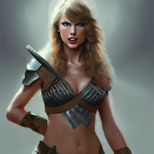 Image similar to taylor swift as a warrior maiden by wlop and glen rutkowski, mate painting, concept art, artstation