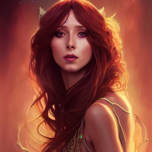 Prompt: Elçin Sangu as a fantasy magic woman portrait, sci-fi, amber eyes, face, long hair, fantasy, intricate, elegant, highly detailed, digital painting, artstation, concept art, smooth, sharp focus, illustration, art by artgerm and greg rutkowski and alphonse mucha