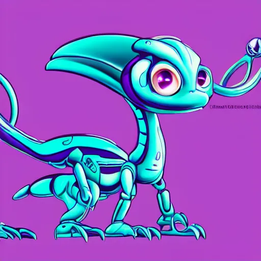 Image similar to a logo with very cute small purple robototechnic dragon with well-designed head and four legs, Disney, digital art