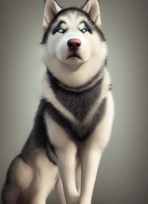 Prompt: masterpiece portrait of a cute husky as a gentleman, au naturel, hyper detailed, digital art, trending in artstation, cinematic lighting, studio quality, smooth render, unreal engine 5 rendered, octane rendered, art style by klimt and nixeu and ian sprigger and wlop and krenz cushart and kim jung gi and greg rutkowski