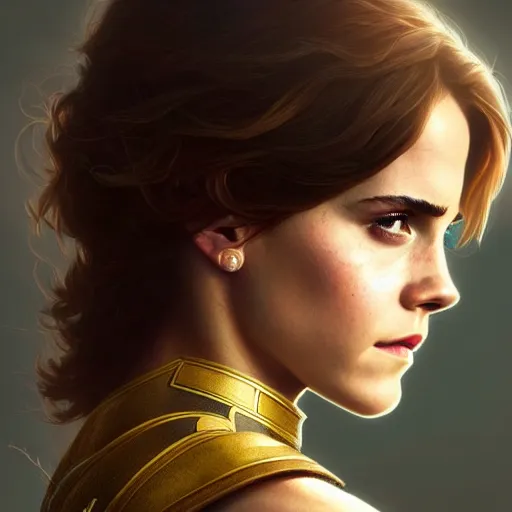 Image similar to beautiful Emma Watson as The Wasp from Marvel, western, closeup, D&D, fantasy, intricate, elegant, highly detailed, digital painting, artstation, concept art, matte, sharp focus, illustration, art by Artgerm and Greg Rutkowski and Alphonse Mucha