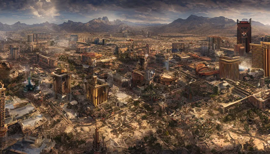 Image similar to panorama of las vegas ruins, hyperdetailed, artstation, cgsociety, 8 k