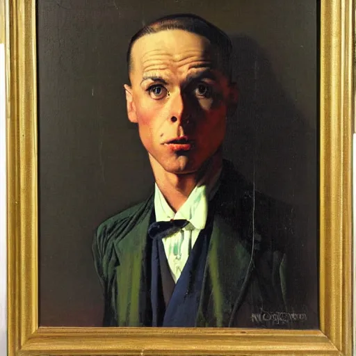 Image similar to front of portrait of a dapper man throwing gang signs, like an urban gangster, by Norman rockwell and gerald Brom