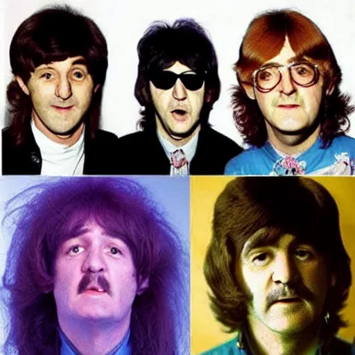 Image similar to bill Murray has 80s metal singer hair and is a member of the Beatles