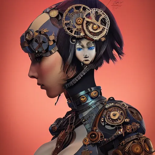 Image similar to ilya kuvshinov, curiosities carnival, soft paint of a single beautiful female in a full steampunk armor, symmetry accurate features, focus, very intricate ultrafine details, award winning masterpiece