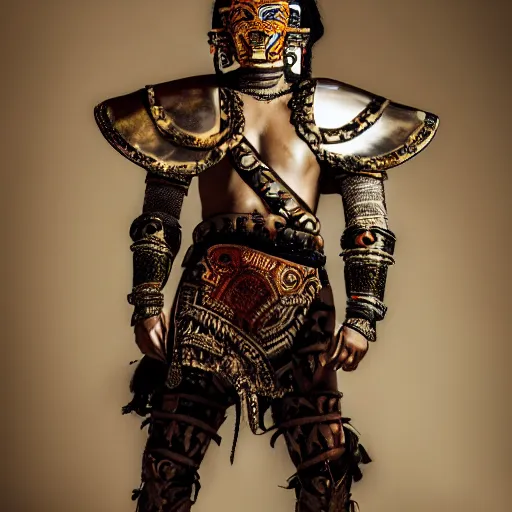 Prompt: a portrait of a beautiful young mayan male wearing an alexander mcqueen armor , photographed by andrew thomas huang, artistic