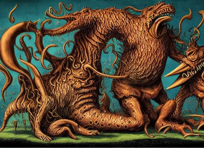 Image similar to bizarre bestiary of repressed unconscious emotional monsters and creatures