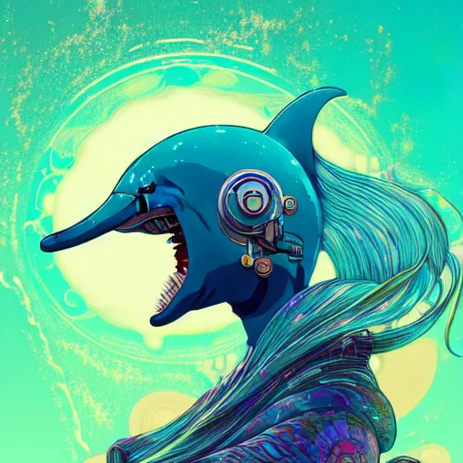 Image similar to a beautiful hyperdetailed character design 4 k wallpaper illustration of a cute dolphin, victo ngai cyberpunk style, from china, style of studio ghibli, makoto shinkai, raphael lacoste, louis comfort tiffany, artgerm, james jean, ross tran, chinese style