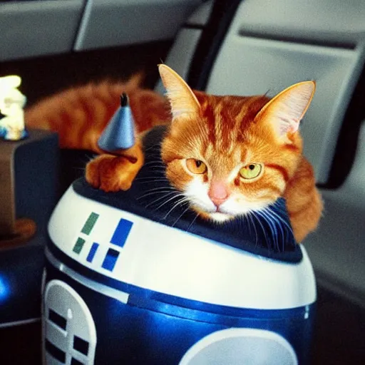 Image similar to ginger cat driving a star wars space ship