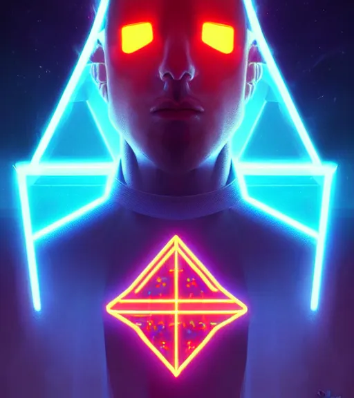 Image similar to symmetry!! european prince o. technology, solid cube of light, hard edges, product render retro - futuristic poster scifi, lasers and neon circuits, handsome european prince, intricate, elegant, highly detailed, digital painting, artstation, concept art, smooth, sharp focus, illustration, dreamlike, art by artgerm