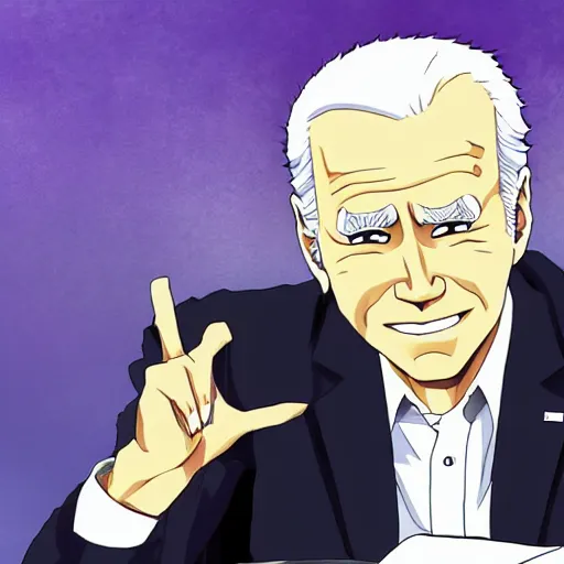 Image similar to biden deathnote anime, anime style