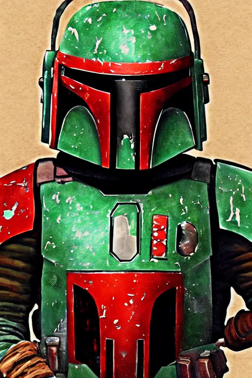 Image similar to portrait of boba fett from star wars, highly detailed, centered, solid color background, digital painting