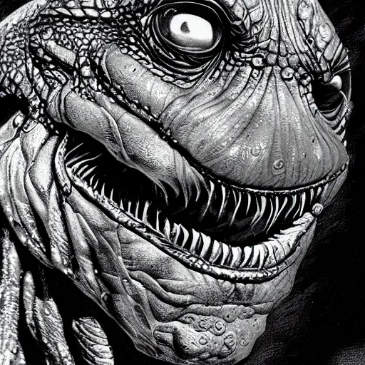 Prompt: highly detailed picture of gill - man from creature of the black lagoon, hyper realistic, sci - fi horror art, mega detailed, highly detailed