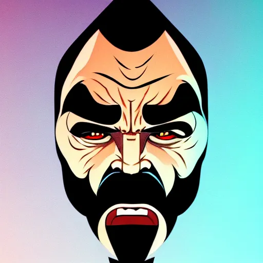 Image similar to solid glowing eyes, digital portrait of burt reynolds face with solid glowing eyes, cover art of graphic novel, evil laugh, menacing, Machiavellian puppetmaster, villain, simple style, solid colors, clean lines, clean ink, trending on artstation