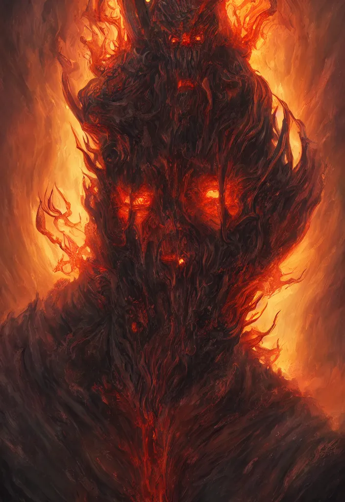 Prompt: a portrait of a gigantic meduss as a demon in a fiery hell, eerie, dark, magical, fantasy, trending on artstation, digital art.