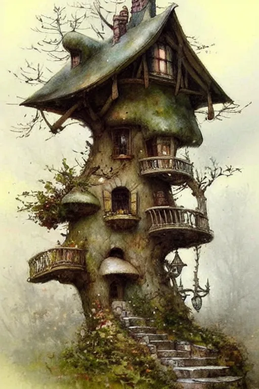 Image similar to (((((1950s fairy tale cottage tree house castle . muted colors.))))) by Jean-Baptiste Monge !!!!!!!!!!!!!!!!!!!!!!!!!!!