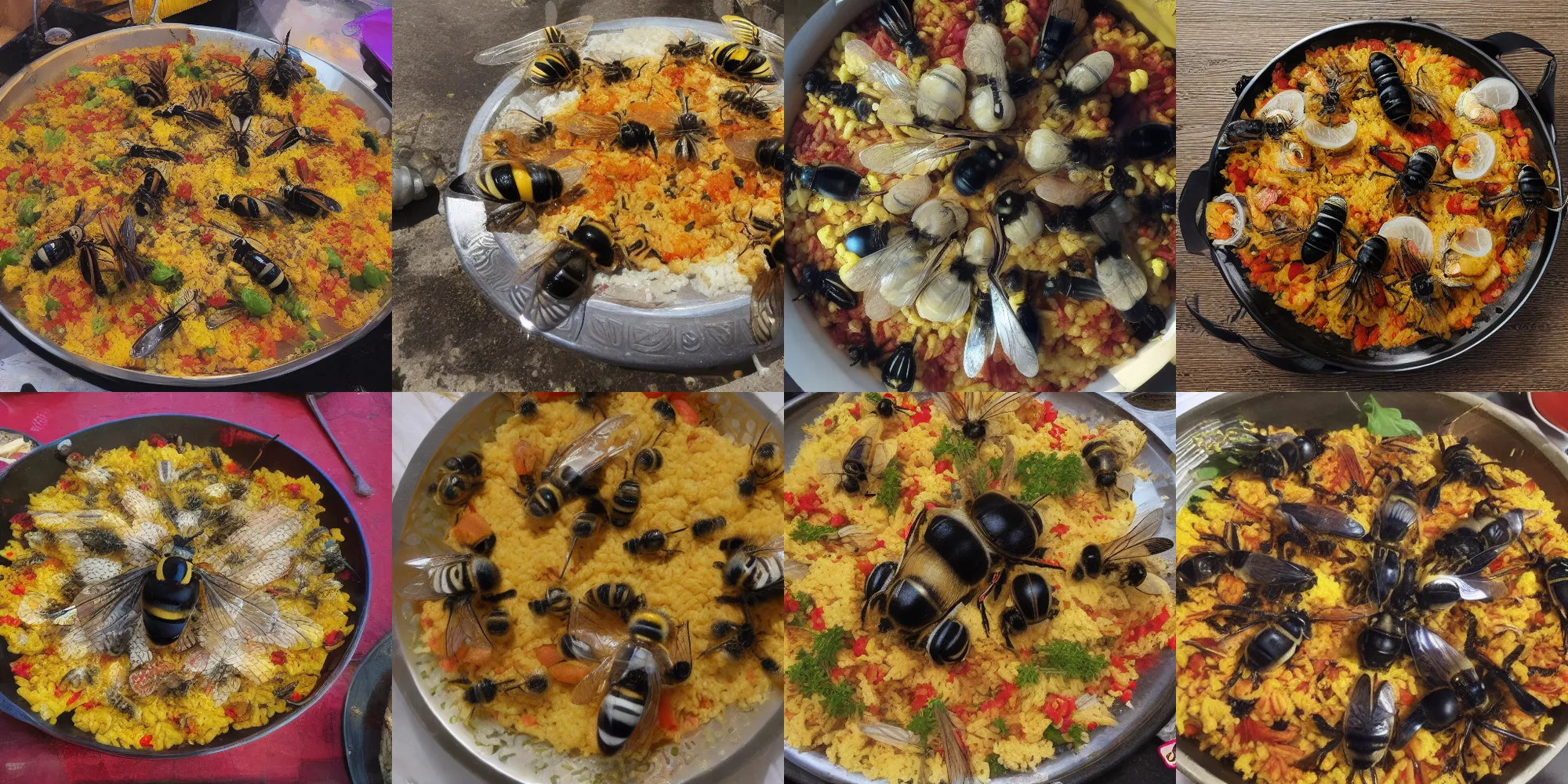 Prompt: bumblebees on paella