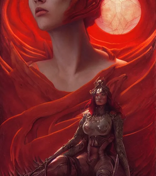 Prompt: red nightmare of the maiden in the fortress of lies, by annie swynnerton and tino rodriguez and charlie bowater and tom bagshaw and nicholas roerich and jean delville and evelyn de morgan and lucien freud, dramatic lighting, floral tattoos, rich colors, smooth sharp focus, anime key visual, extremely detailed, adolf wolfli