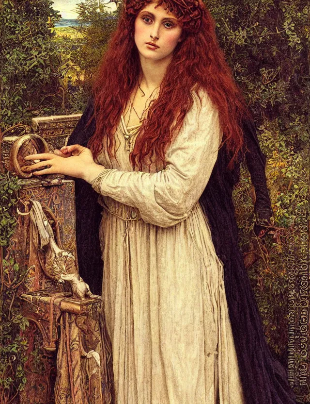 Prompt: muse - priestess of the pre - raphaelites traditional corsican, complex, very detailed, art station, illustration, jurgens, rutkovsky, bugro