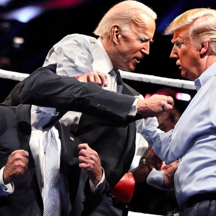 Image similar to joe biden and donald trump boxing match in ring, detailed sharp photo