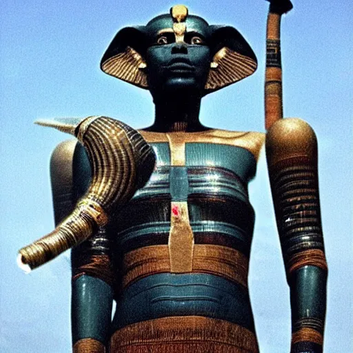 Image similar to the annunaki have returned to egypt wearing space suits that look like egyptian pharoah head - dresses and breathing hoses that look like elephant trunks - in star wars episode 3