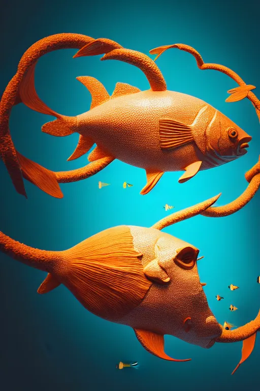 Prompt: a sculpture of fish ocean intertwined, diode lighting, a lovely cornucopia of flowers and human body parts, body parts, highly detailed, octane render, cinematic, sharp focus, clean, studio lighting