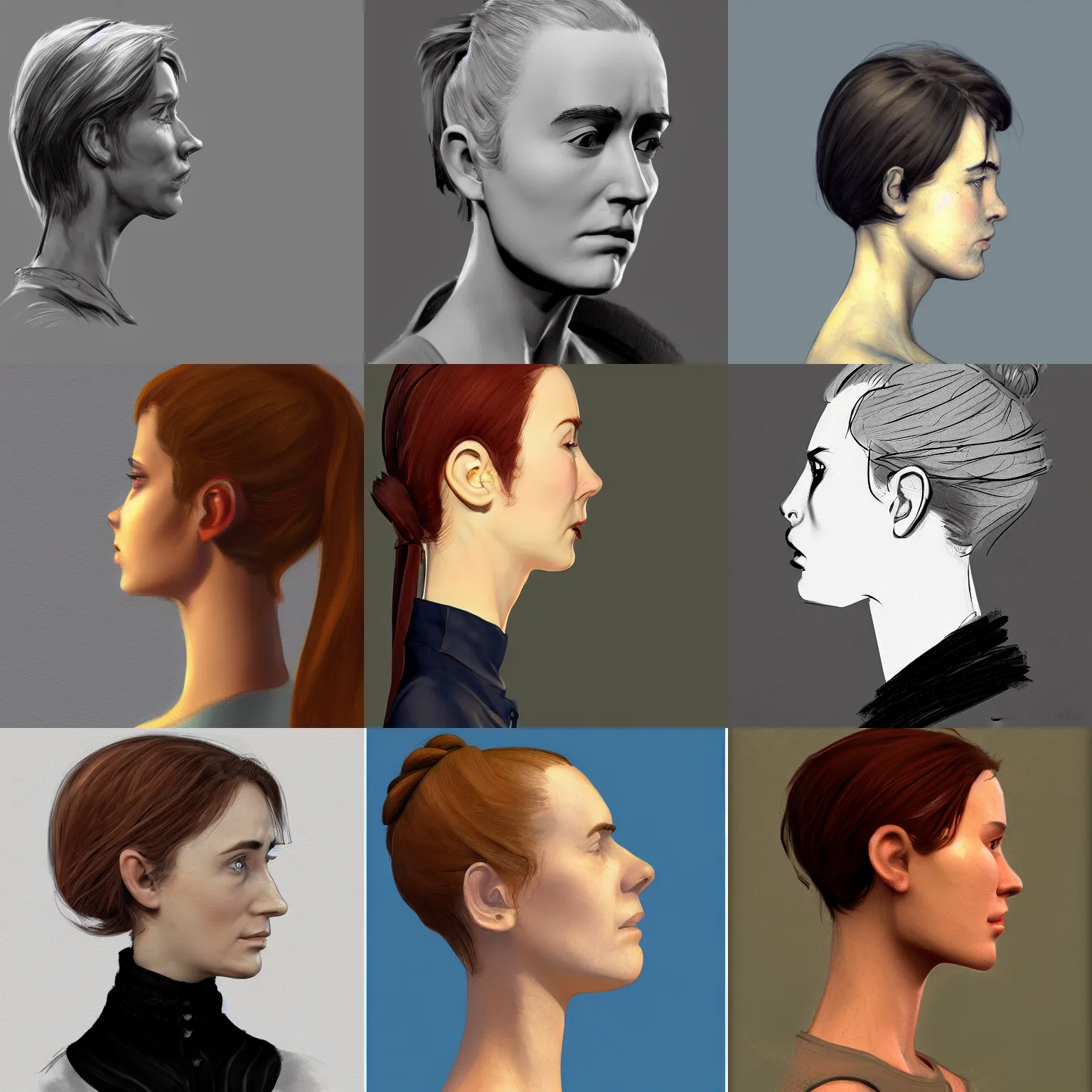 Prompt: female profile portrait , full body, Raymond briggs, digital art, trending on artstation