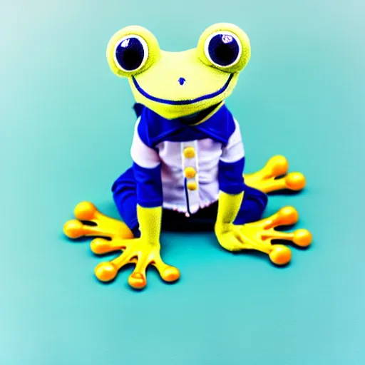 Prompt: cute frog wearing a sailor suit, studio photography,