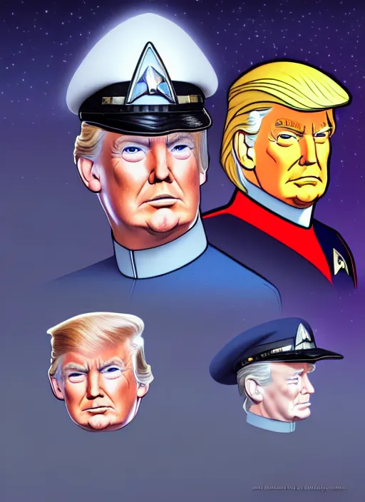 Image similar to cute star trek officer donald trump, natural lighting, path traced, highly detailed, high quality, digital painting, by don bluth and ross tran and studio ghibli and alphonse mucha, artgerm