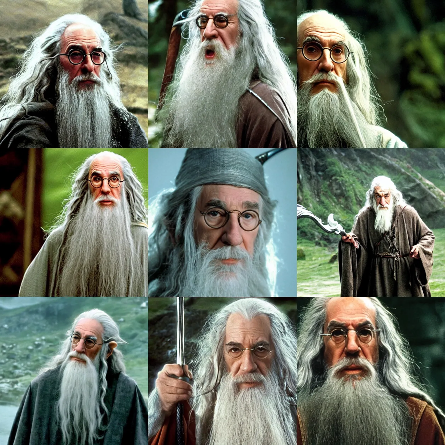 Prompt: Larry David as Gandalf, still image from Lord of the Rings