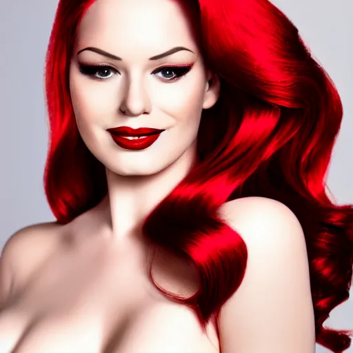 Image similar to dslr photography of jessica rabbit as a real person, head and shoulders photography, cinematic, studio portrait