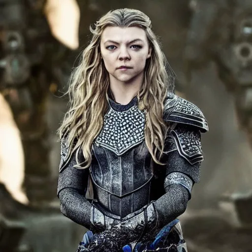 Image similar to natalie dormer as a warrior with sapphire encrusted armour