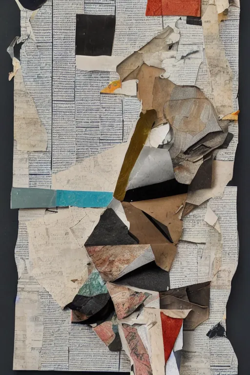 Image similar to an abstract collage artwork made of cut - up shapes on old paper : : organic shapes, newspaper clippings, old photographs, graphical ephemera : : dynamic composition in the style of kurt schwitters