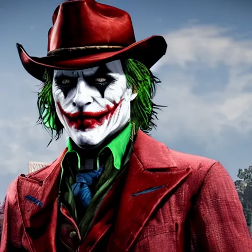 Prompt: The Joker in Red Dead Redemption 2, 4K, detailed