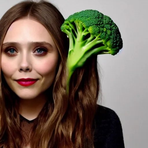 Image similar to elizabeth olsen with a [ [ broccoli face ] ]!!, trending on cgsociety, 4 k quality, intricate