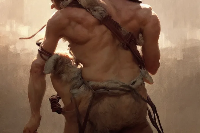 Prompt: a man tied to a pillar and jack russel terrier pissing on him, highly detailed, hyperrealistic digital painting, artstation, concept art, smooth, sharp focus, illustration, cinematic lighting, art by artgerm and greg rutkowski and alphonse mucha