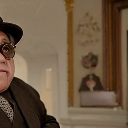 Image similar to A movie still of Danny Devito in The Grand Budapest Hotel