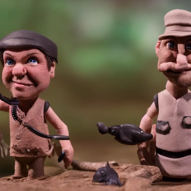 Image similar to a cinematic film still of a claymation stop motion film starring steve irwin, shallow depth of field, 8 0 mm, f 1. 8