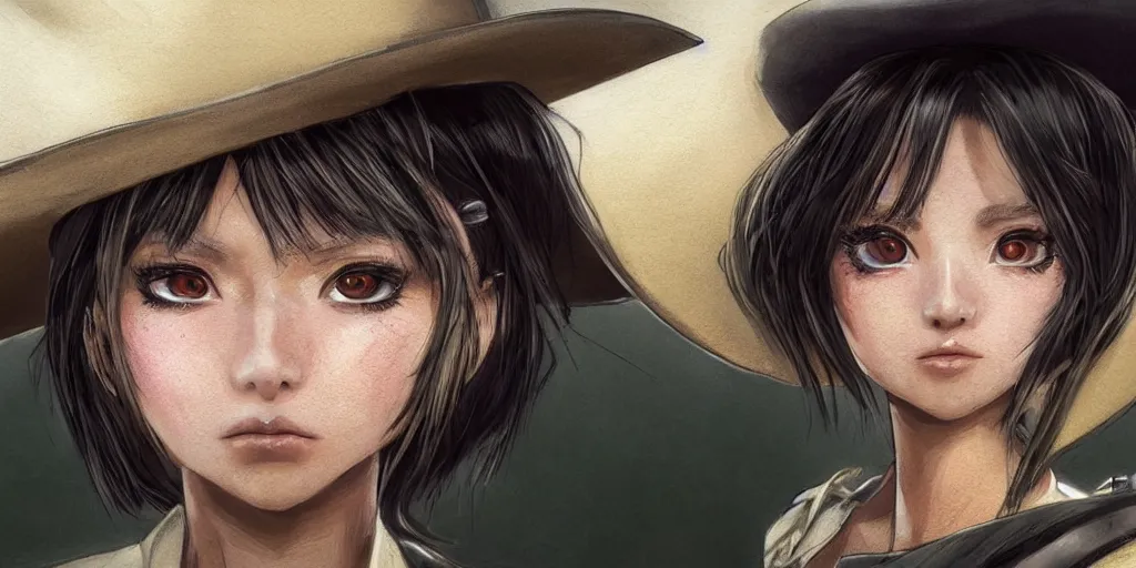 Image similar to a portrait one person, complexity, global lighting, detail, ultra sharpness, beautiful female sheriff body from games yoshihiro togashi style, big eyes, plump lips, a gunshot, global lighting, western saloon theme, detailed faces, blank faces, style by huyy nguyen,