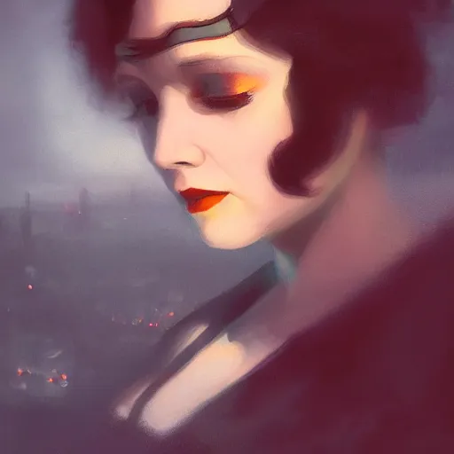 Image similar to a closeup portrait of a young vivian leigh, 1 9 2 0 s, femme fatale, gorgeous view, night, film noir, eerie, high detail, depth, masterpiece by greg rutkowski, digital art, trending on artstation