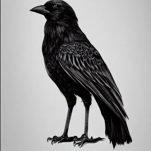 Image similar to detailed crow illustration, full body, dark fantasy, black ink on white paper, sketched 4k