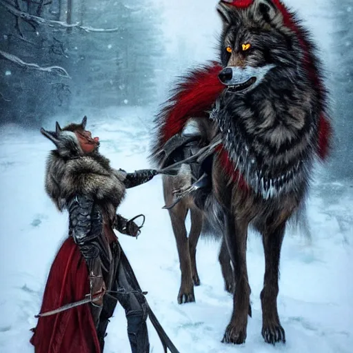 a woman wearing wolf head pauldrons and a red wolf's | Stable Diffusion ...